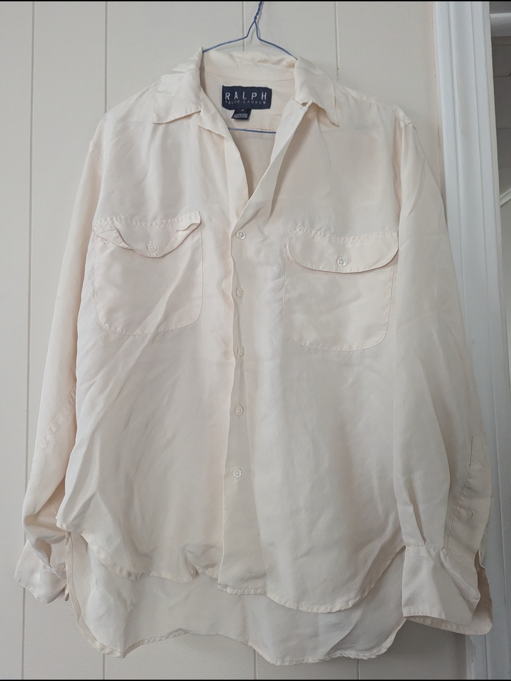 Women's Vintage Ralph Lauren Cream 100% Silk Button-Up Shirt